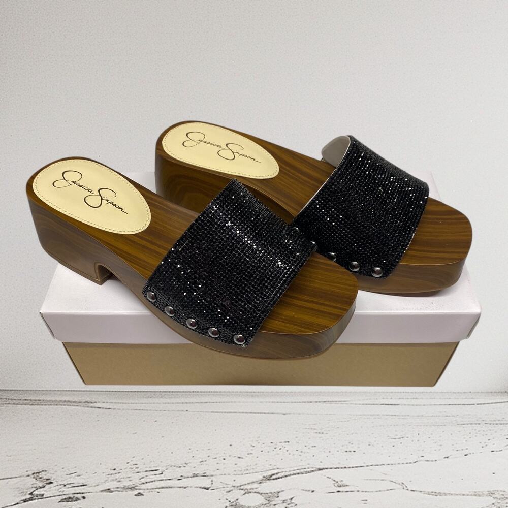 New Jessica Simpson Women's 7 Rexile Black Supreme Micro Suede Clog Mule Sandal